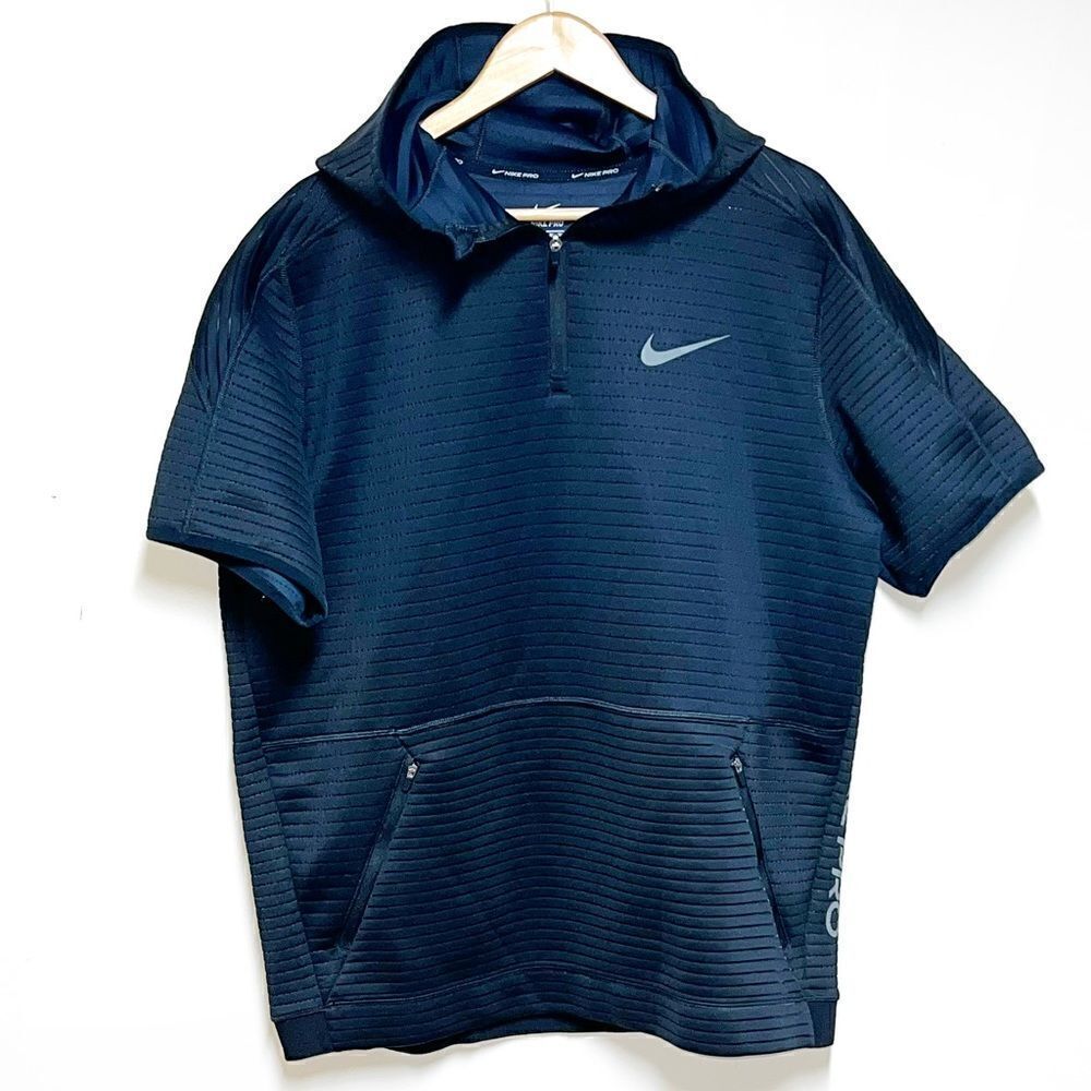 Nike Pro CQ8343-010 Short Sleeve 1/4-Zip Hoodie Black Sz L